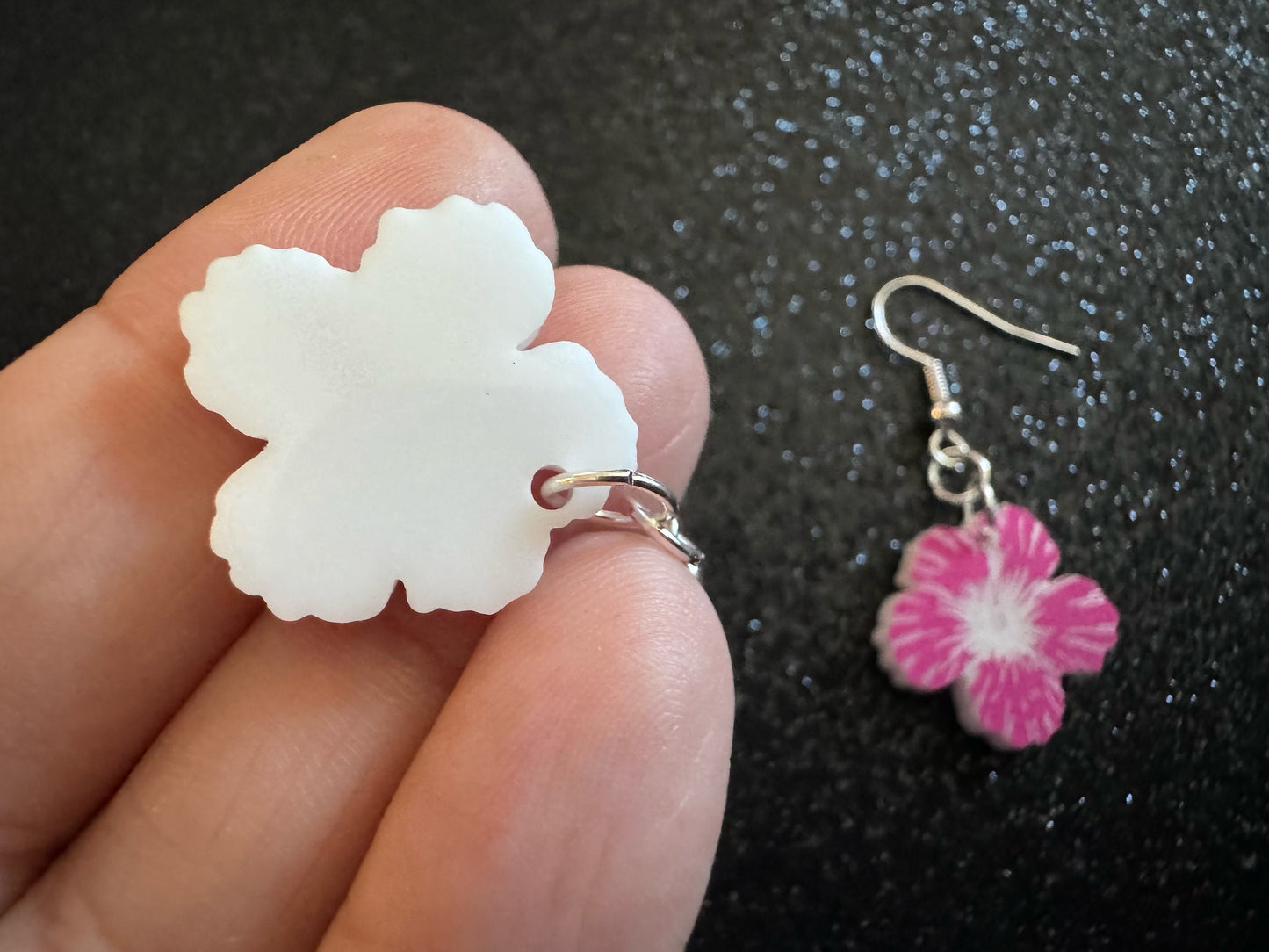 Pink Hibiscus Earrings: Laser Cut Acrylic Flowers, Floral, Flowers, Hawaii, Maui Strong, Summer Vibes, Best Gifts for Her/Him/Them