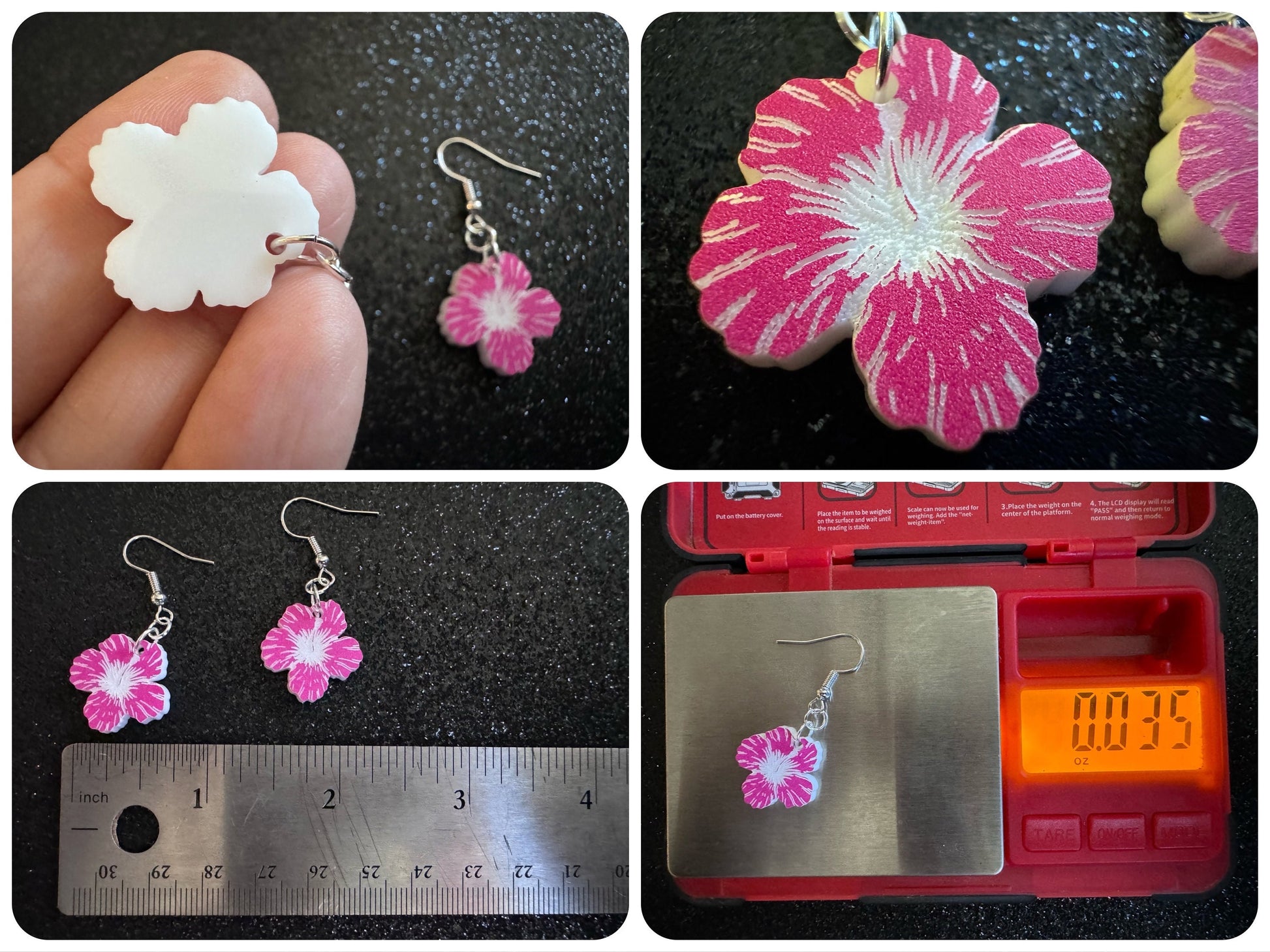 Pink Hibiscus Earrings: Laser Cut Acrylic Flowers, Floral, Flowers, Hawaii, Maui Strong, Summer Vibes, Best Gifts for Her/Him/Them