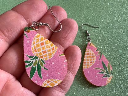 Pink Pineapple Earrings: Laser Cut Acrylic Pineapples, Tropical Fruit, Summer Vibes, Hawaii, Food Earrings, Best Gifts for Her/Him/Them