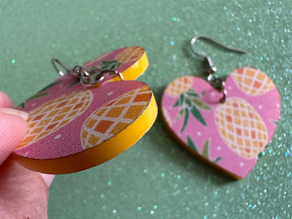 Pink Pineapple Earrings: Laser Cut Acrylic Pineapples, Tropical Fruit, Summer Vibes, Hawaii, Food Earrings, Best Gifts for Her/Him/Them