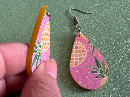 Pink Pineapple Earrings: Laser Cut Acrylic Pineapples, Tropical Fruit, Summer Vibes, Hawaii, Food Earrings, Best Gifts for Her/Him/Them