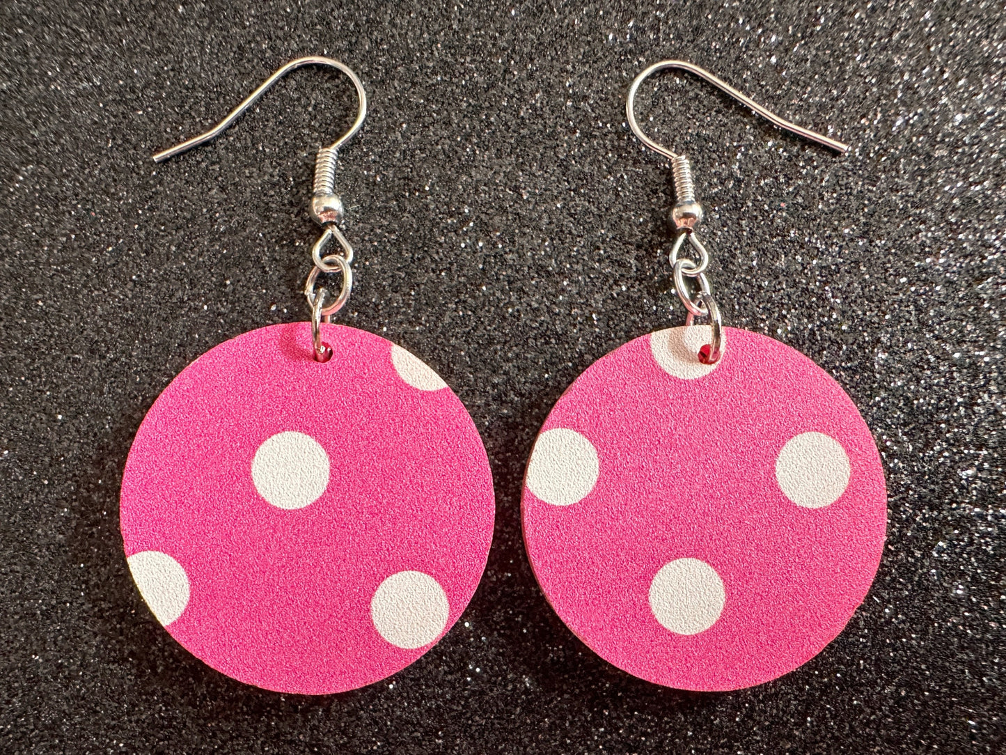 Pink Polka Dot Earrings: Laser Cut Acrylic Earrings, Pink Earrings, Princess, Pink and White Polka Dot Design, Best Gifts for Her/Him/Them