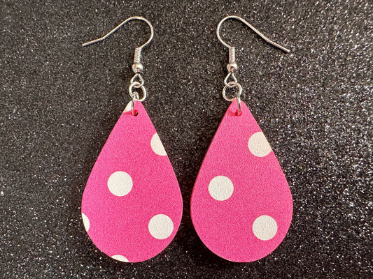 Pink Polka Dot Earrings: Laser Cut Acrylic Earrings, Pink Earrings, Princess, Pink and White Polka Dot Design, Best Gifts for Her/Him/Them