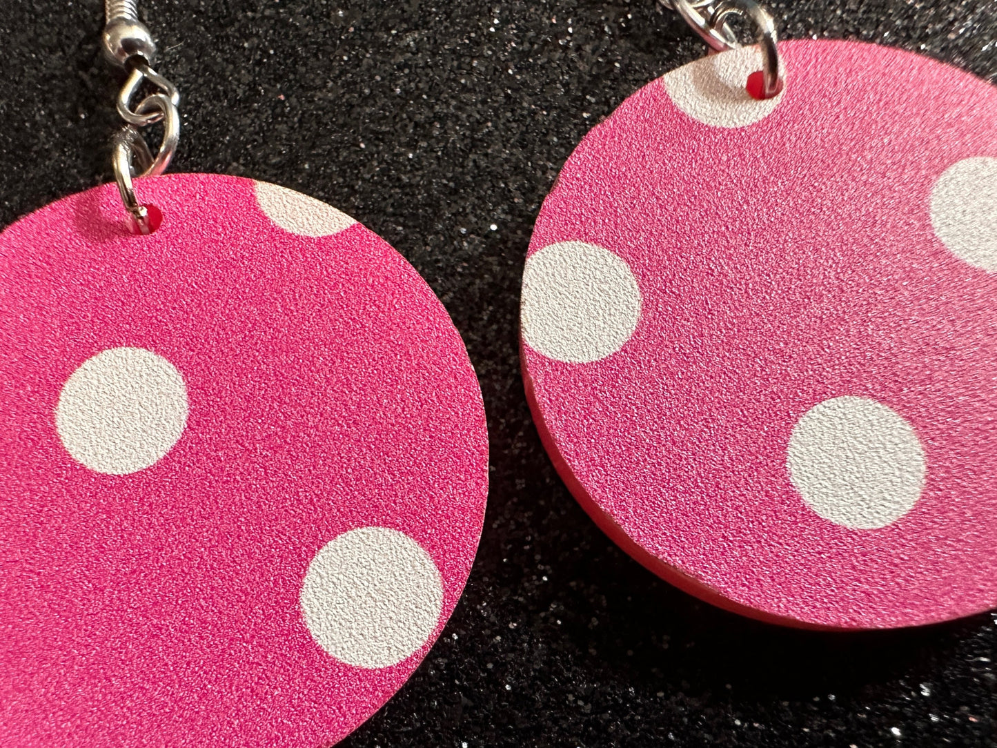 Pink Polka Dot Earrings: Laser Cut Acrylic Earrings, Pink Earrings, Princess, Pink and White Polka Dot Design, Best Gifts for Her/Him/Them