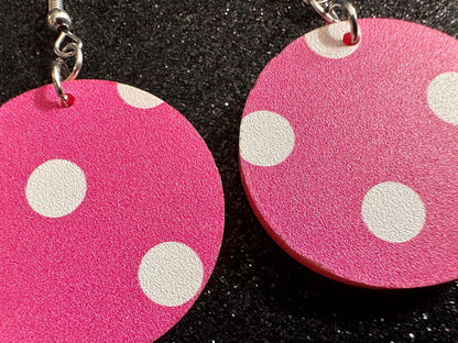 Pink Polka Dot Earrings: Laser Cut Acrylic Earrings, Pink Earrings, Princess, Pink and White Polka Dot Design, Best Gifts for Her/Him/Them
