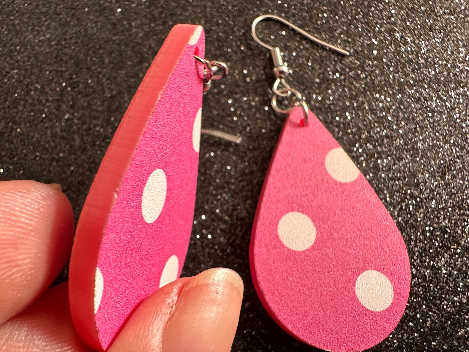 Pink Polka Dot Earrings: Laser Cut Acrylic Earrings, Pink Earrings, Princess, Pink and White Polka Dot Design, Best Gifts for Her/Him/Them