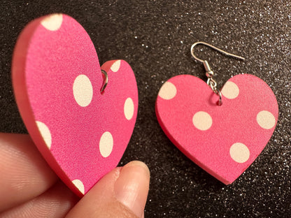 Pink Polka Dot Earrings: Laser Cut Acrylic Earrings, Pink Earrings, Princess, Pink and White Polka Dot Design, Best Gifts for Her/Him/Them