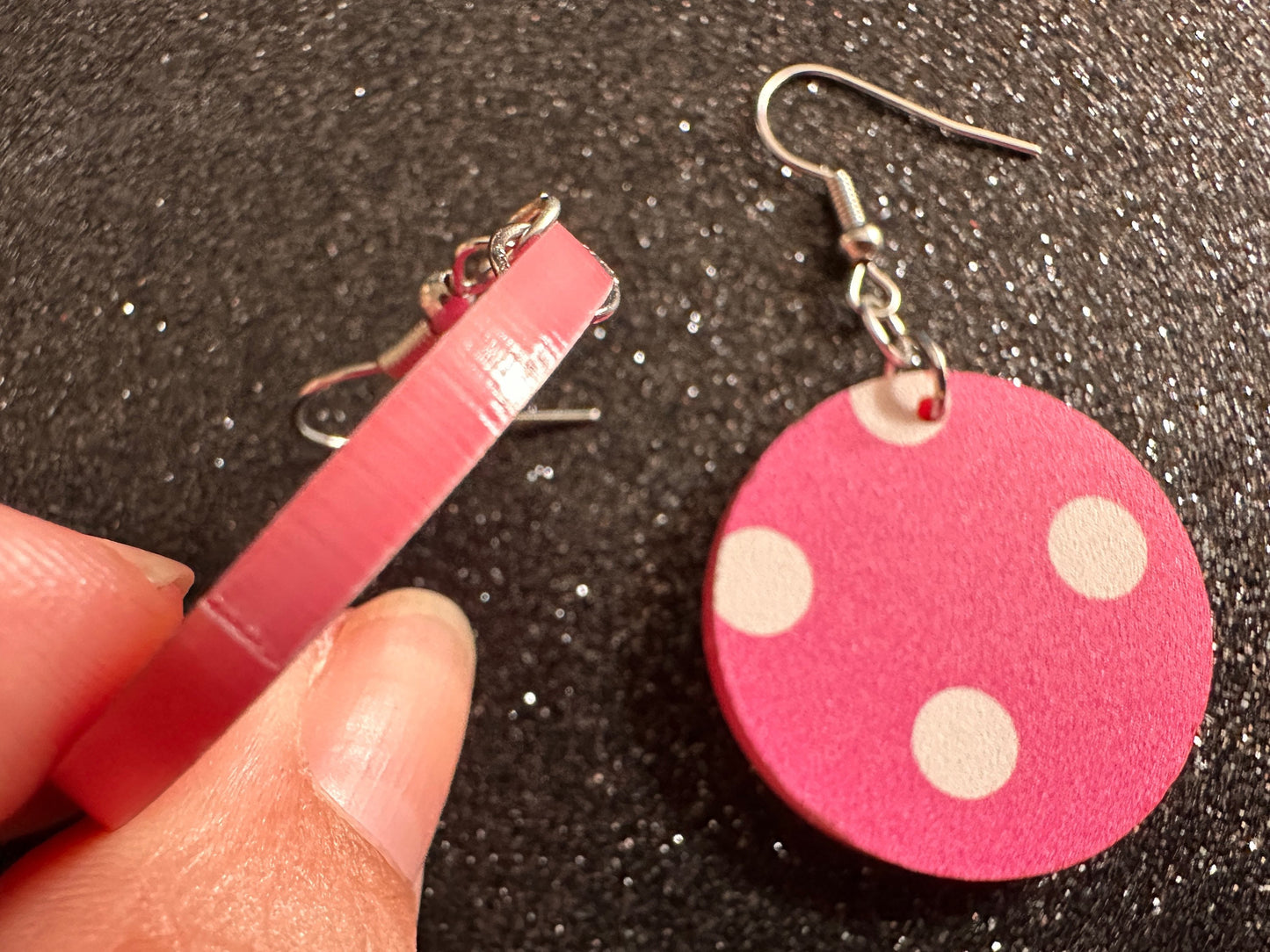 Pink Polka Dot Earrings: Laser Cut Acrylic Earrings, Pink Earrings, Princess, Pink and White Polka Dot Design, Best Gifts for Her/Him/Them