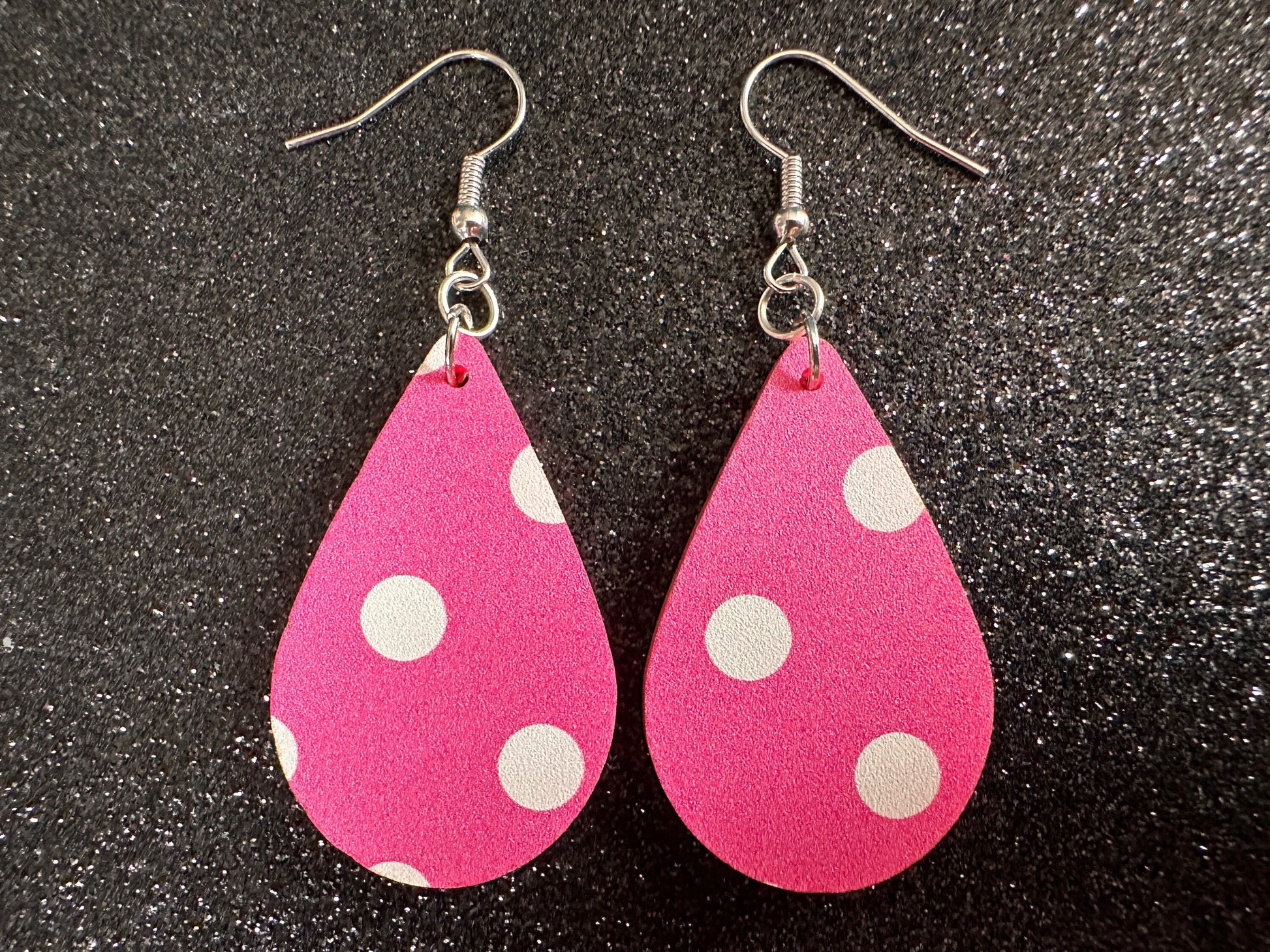 Pink Polka Dot Earrings: Laser Cut Acrylic Earrings, Pink Earrings, Princess, Pink and White Polka Dot Design, Best Gifts for Her/Him/Them