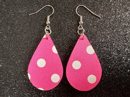 Pink Polka Dot Earrings: Laser Cut Acrylic Earrings, Pink Earrings, Princess, Pink and White Polka Dot Design, Best Gifts for Her/Him/Them