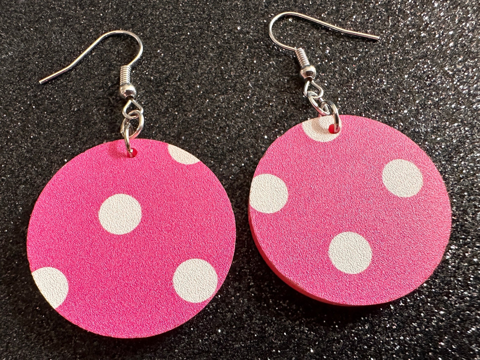 Pink Polka Dot Earrings: Laser Cut Acrylic Earrings, Pink Earrings, Princess, Pink and White Polka Dot Design, Best Gifts for Her/Him/Them