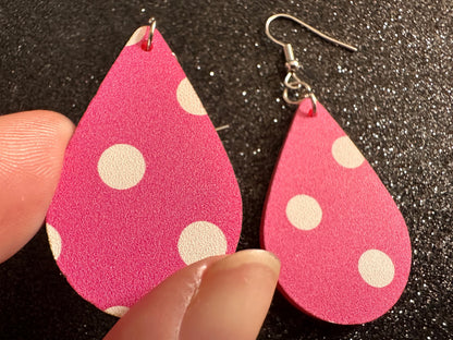 Pink Polka Dot Earrings: Laser Cut Acrylic Earrings, Pink Earrings, Princess, Pink and White Polka Dot Design, Best Gifts for Her/Him/Them