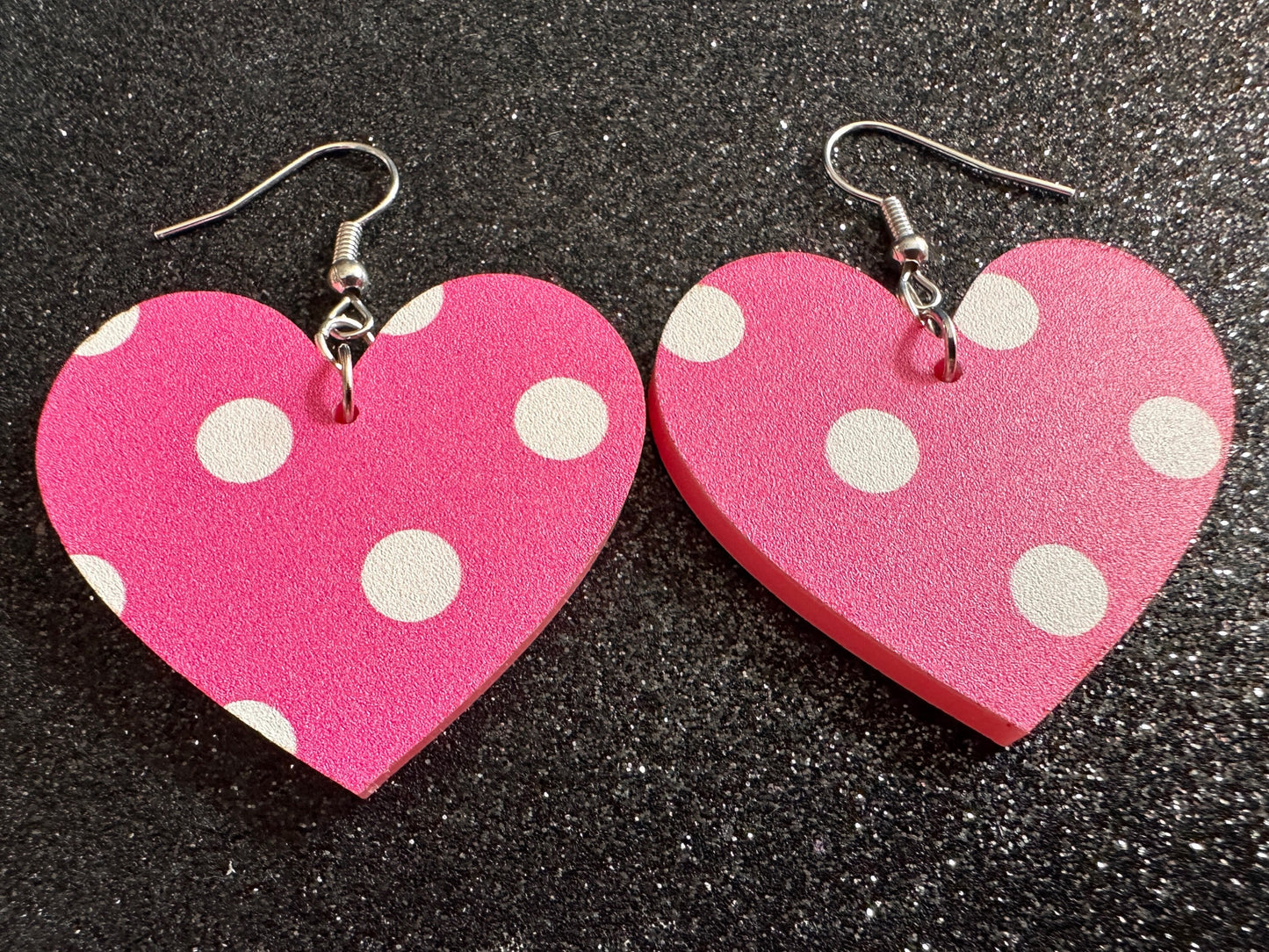 Pink Polka Dot Earrings: Laser Cut Acrylic Earrings, Pink Earrings, Princess, Pink and White Polka Dot Design, Best Gifts for Her/Him/Them