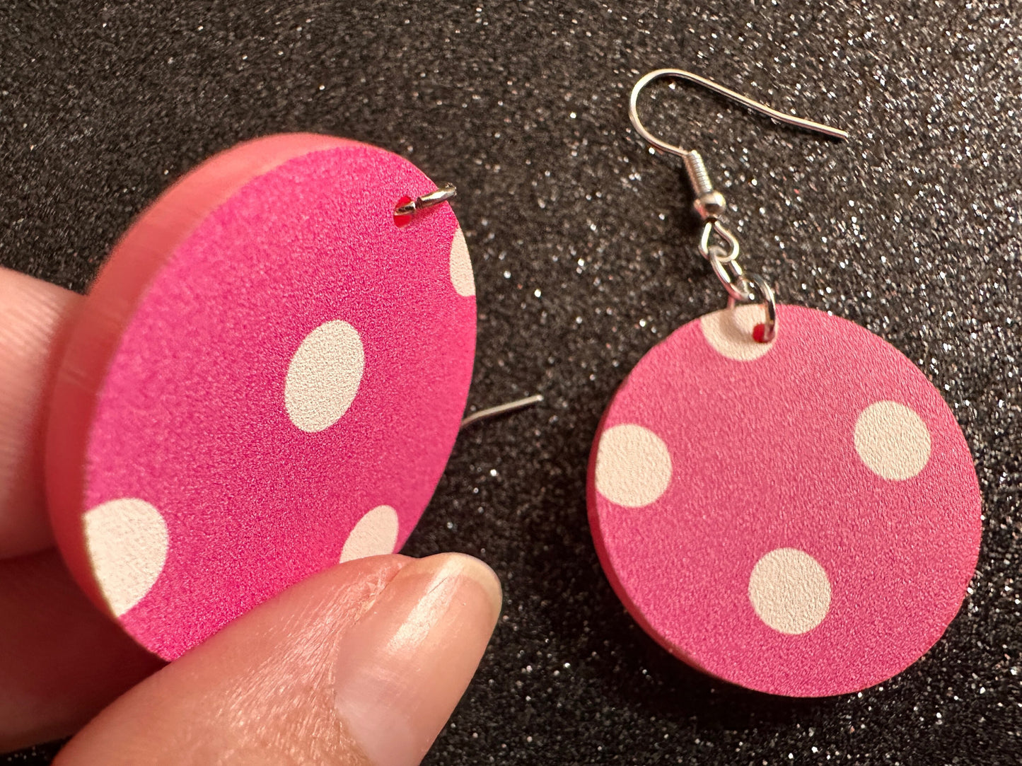 Pink Polka Dot Earrings: Laser Cut Acrylic Earrings, Pink Earrings, Princess, Pink and White Polka Dot Design, Best Gifts for Her/Him/Them