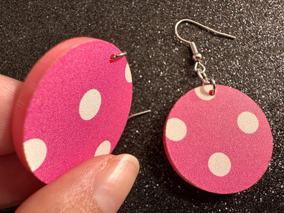 Pink Polka Dot Earrings: Laser Cut Acrylic Earrings, Pink Earrings, Princess, Pink and White Polka Dot Design, Best Gifts for Her/Him/Them