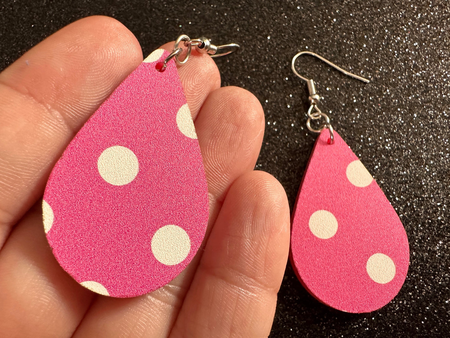 Pink Polka Dot Earrings: Laser Cut Acrylic Earrings, Pink Earrings, Princess, Pink and White Polka Dot Design, Best Gifts for Her/Him/Them