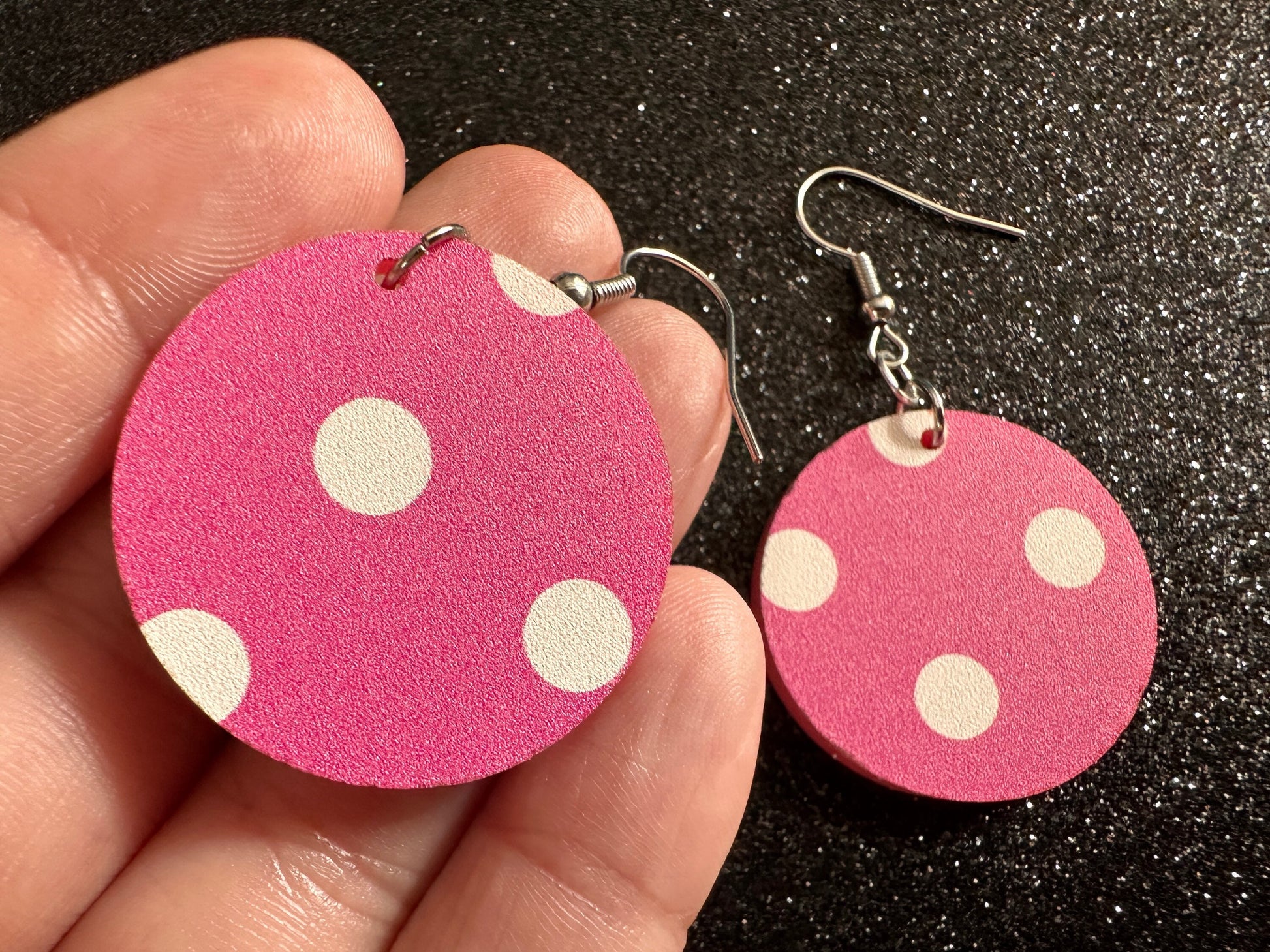 Pink Polka Dot Earrings: Laser Cut Acrylic Earrings, Pink Earrings, Princess, Pink and White Polka Dot Design, Best Gifts for Her/Him/Them
