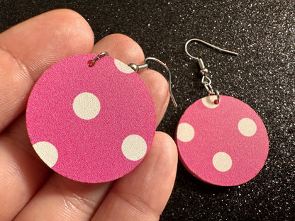 Pink Polka Dot Earrings: Laser Cut Acrylic Earrings, Pink Earrings, Princess, Pink and White Polka Dot Design, Best Gifts for Her/Him/Them
