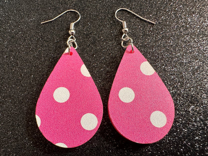 Pink Polka Dot Earrings: Laser Cut Acrylic Earrings, Pink Earrings, Princess, Pink and White Polka Dot Design, Best Gifts for Her/Him/Them