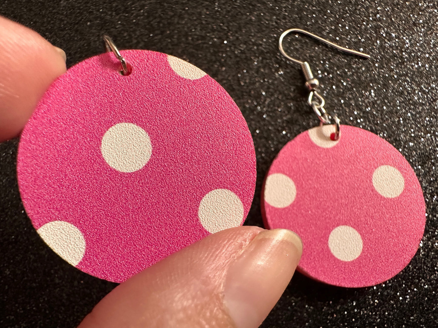 Pink Polka Dot Earrings: Laser Cut Acrylic Earrings, Pink Earrings, Princess, Pink and White Polka Dot Design, Best Gifts for Her/Him/Them
