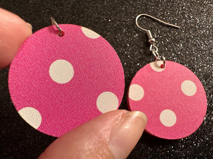 Pink Polka Dot Earrings: Laser Cut Acrylic Earrings, Pink Earrings, Princess, Pink and White Polka Dot Design, Best Gifts for Her/Him/Them