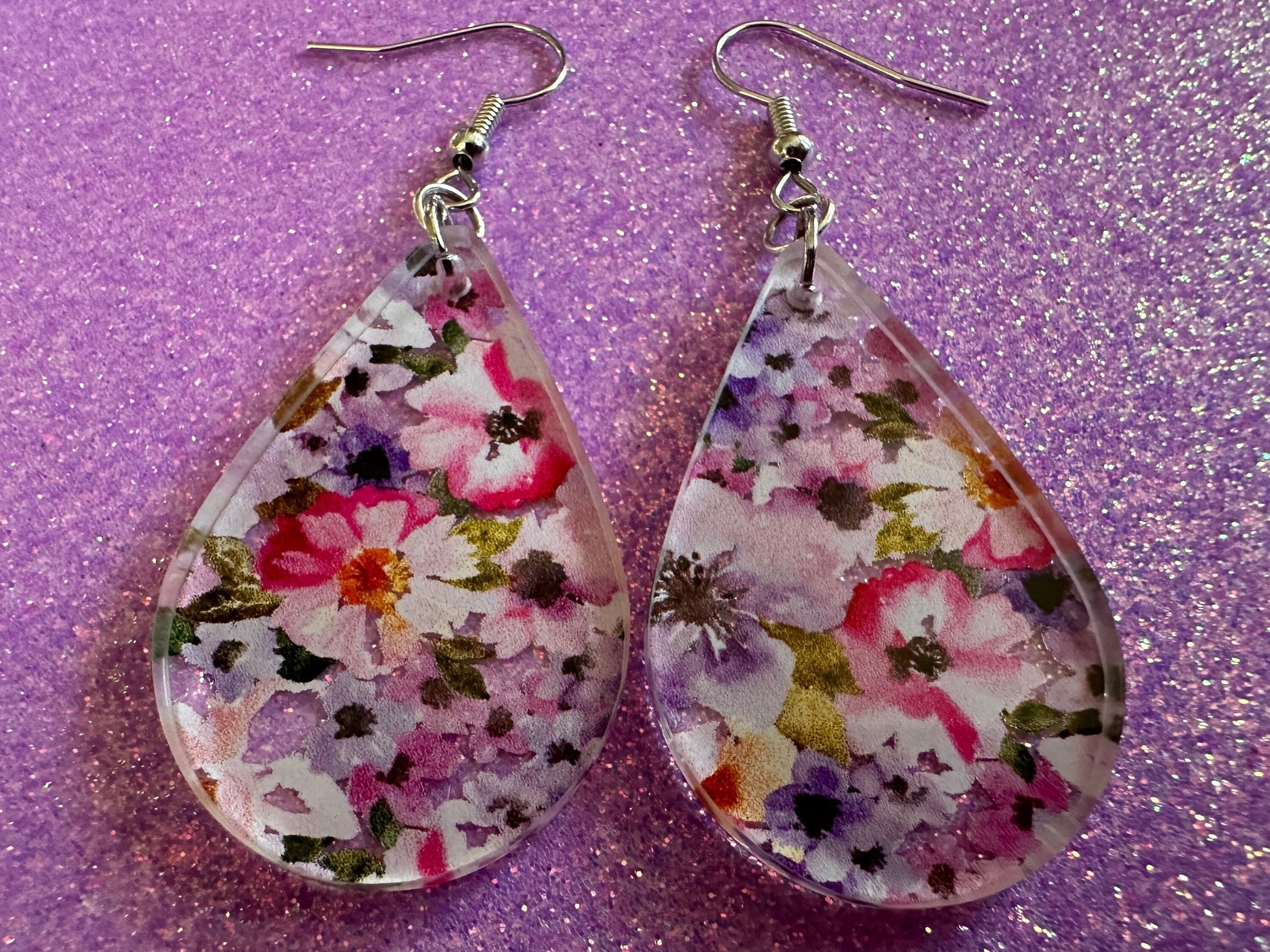 Pink & Purple Earrings: Laser Cut Acrylic Flowers, Floral, Flowers, Plants, Gardening, Summer Vibes, Bouquet, Best Gifts for Her/Him/Them