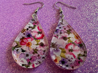 Pink & Purple Earrings: Laser Cut Acrylic Flowers, Floral, Flowers, Plants, Gardening, Summer Vibes, Bouquet, Best Gifts for Her/Him/Them