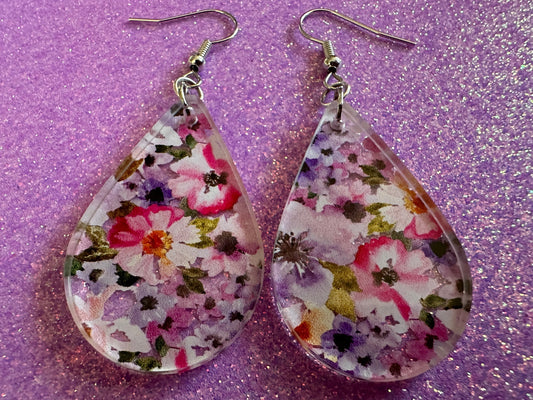 Pink & Purple Earrings: Laser Cut Acrylic Flowers, Floral, Flowers, Plants, Gardening, Summer Vibes, Bouquet, Best Gifts for Her/Him/Them