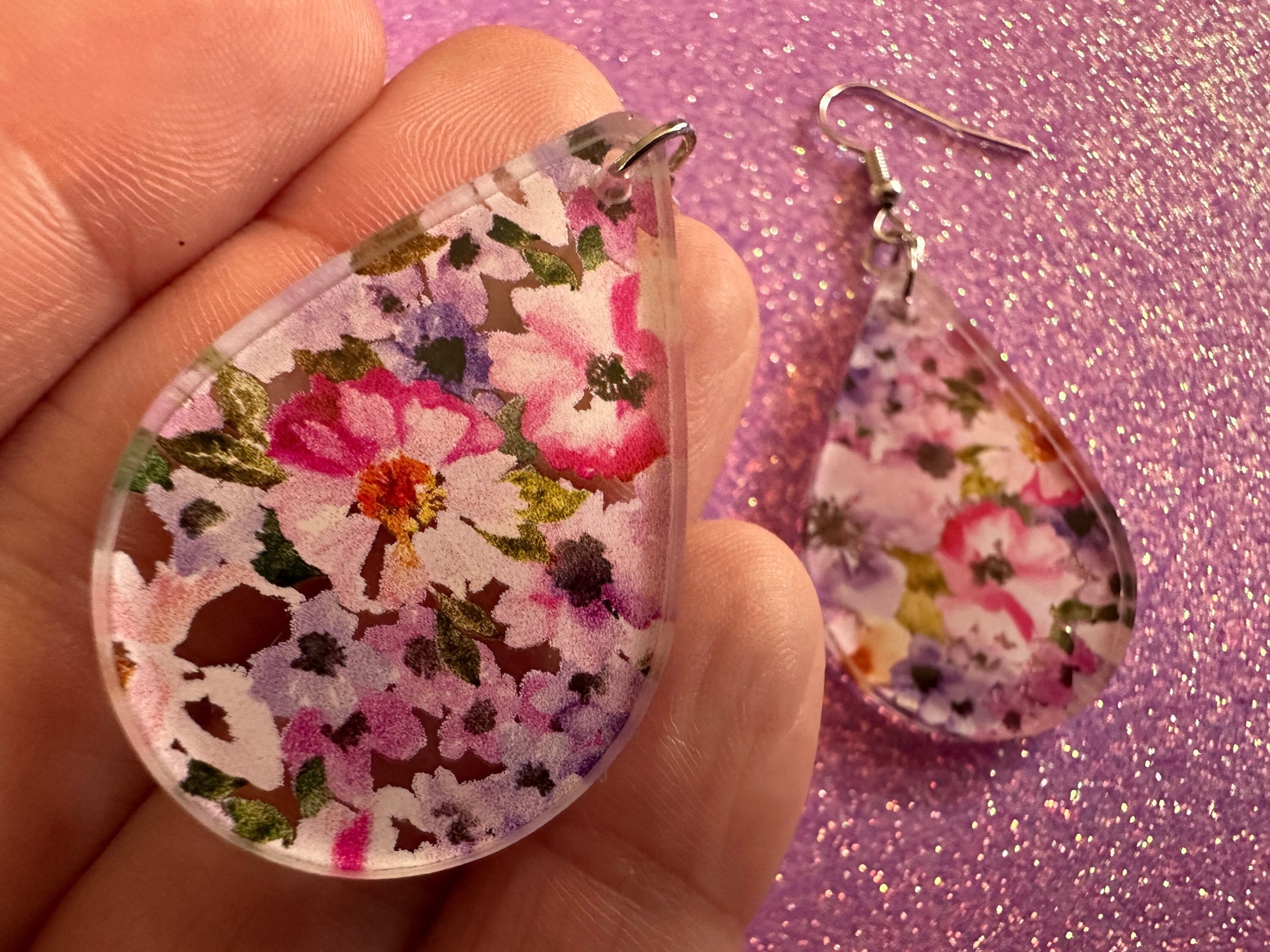 Pink & Purple Earrings: Laser Cut Acrylic Flowers, Floral, Flowers, Plants, Gardening, Summer Vibes, Bouquet, Best Gifts for Her/Him/Them