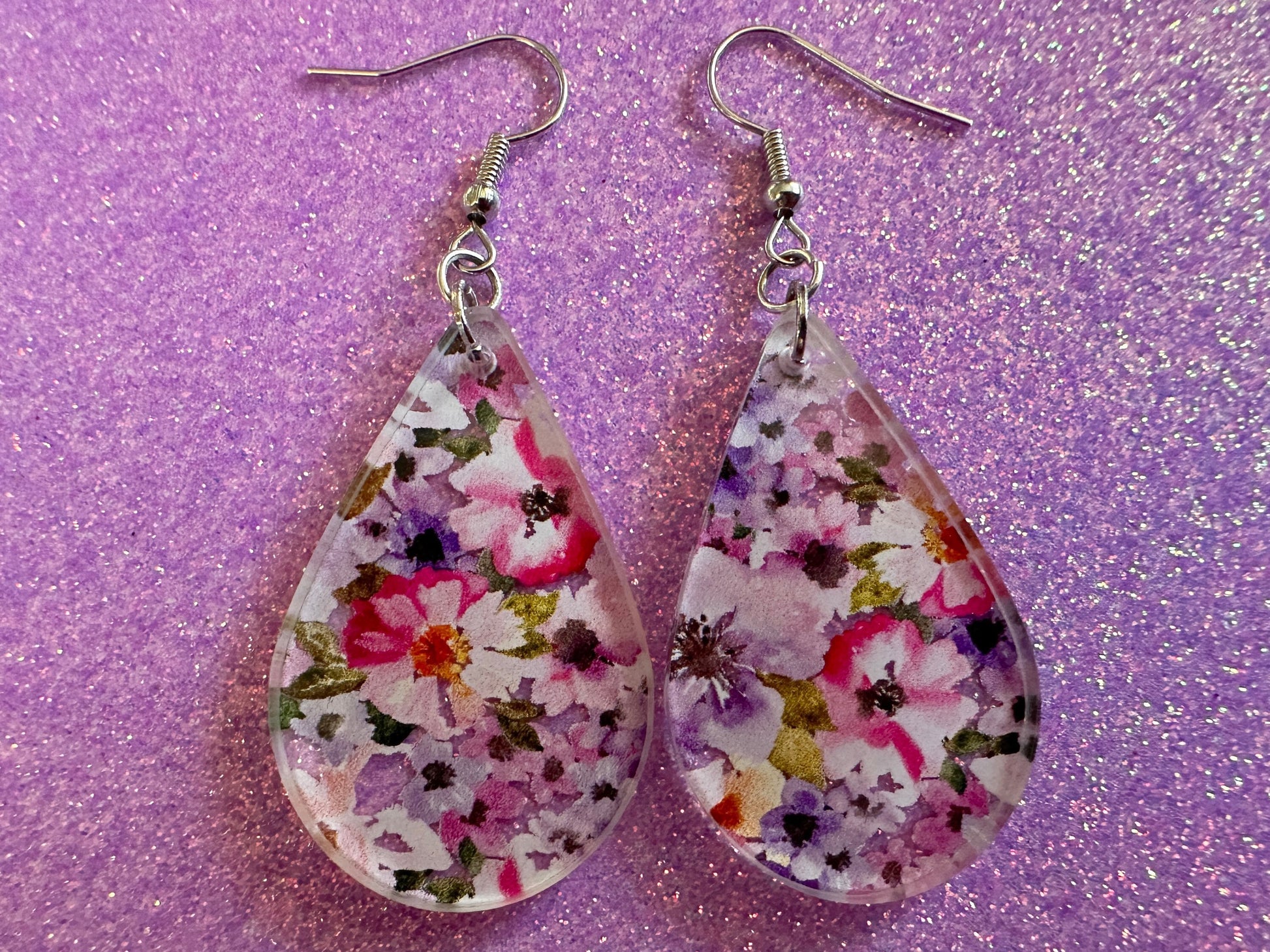 Pink & Purple Earrings: Laser Cut Acrylic Flowers, Floral, Flowers, Plants, Gardening, Summer Vibes, Bouquet, Best Gifts for Her/Him/Them