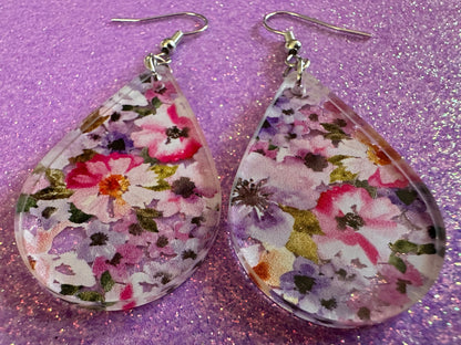 Pink & Purple Earrings: Laser Cut Acrylic Flowers, Floral, Flowers, Plants, Gardening, Summer Vibes, Bouquet, Best Gifts for Her/Him/Them