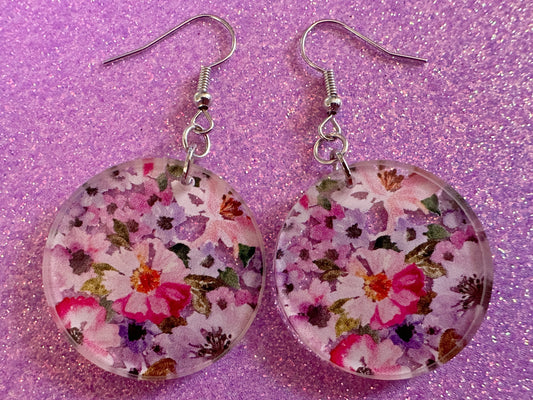 Pink & Purple Flower Earrings: Laser Cut Acrylic Flowers, Floral, Plants, Gardening, Summer Vibes, Bouquet, Best Gifts for Her/Him/Them