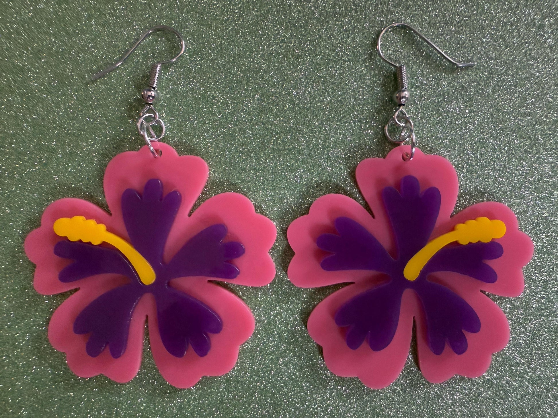 Pink Purple Hibiscus Earrings: Laser Cut Acrylic Flowers, Floral, Flower, Hawaii, Maui Strong, Summer Vibes, Best Gifts for Her/Him/Them