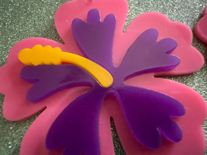 Pink Purple Hibiscus Earrings: Laser Cut Acrylic Flowers, Floral, Flower, Hawaii, Maui Strong, Summer Vibes, Best Gifts for Her/Him/Them