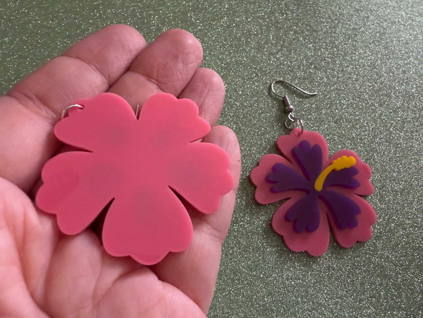 Pink Purple Hibiscus Earrings: Laser Cut Acrylic Flowers, Floral, Flower, Hawaii, Maui Strong, Summer Vibes, Best Gifts for Her/Him/Them