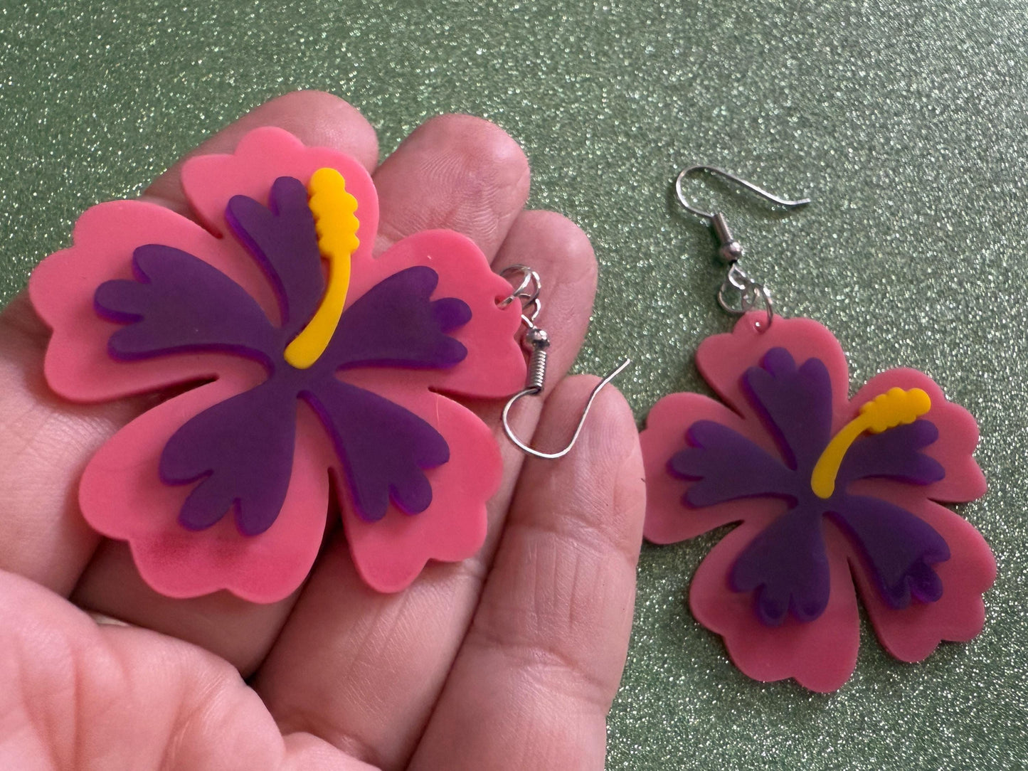Pink Purple Hibiscus Earrings: Laser Cut Acrylic Flowers, Floral, Flower, Hawaii, Maui Strong, Summer Vibes, Best Gifts for Her/Him/Them
