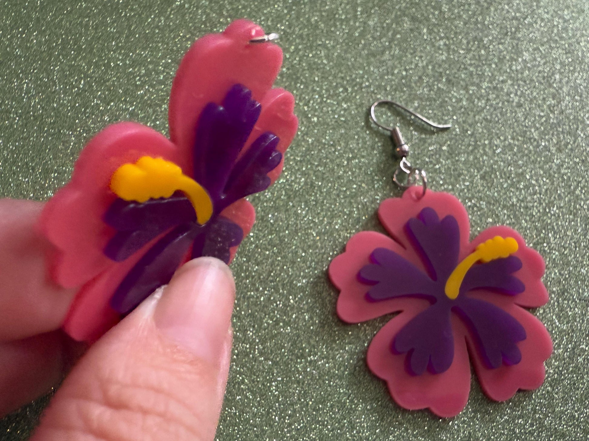 Pink Purple Hibiscus Earrings: Laser Cut Acrylic Flowers, Floral, Flower, Hawaii, Maui Strong, Summer Vibes, Best Gifts for Her/Him/Them