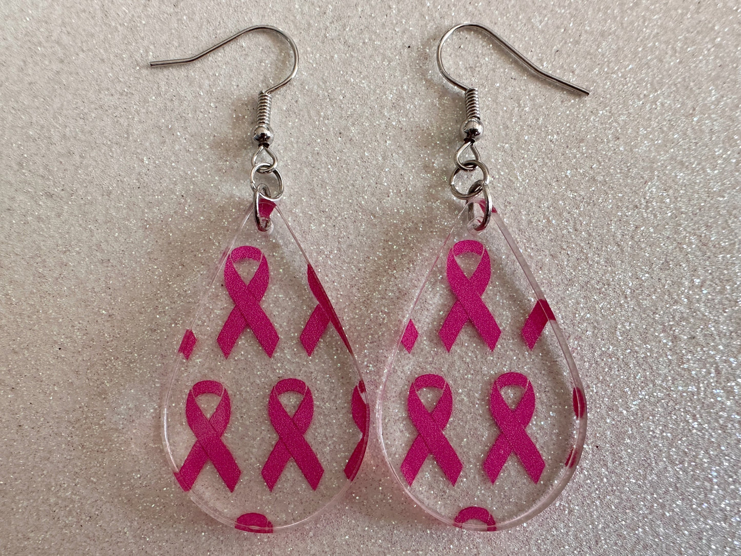 Pink Ribbon Earrings: Laser Cut Acrylic Awareness Ribbons, Activism, Good Cause, Breast Cancer, October, Boobs, Best Gifts for Her/Him/Them