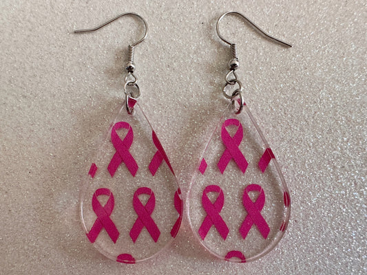Pink Ribbon Earrings: Laser Cut Acrylic Awareness Ribbons, Activism, Good Cause, Breast Cancer, October, Boobs, Best Gifts for Her/Him/Them