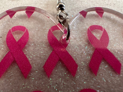 Pink Ribbon Earrings: Laser Cut Acrylic Awareness Ribbons, Activism, Good Cause, Breast Cancer, October, Boobs, Best Gifts for Her/Him/Them