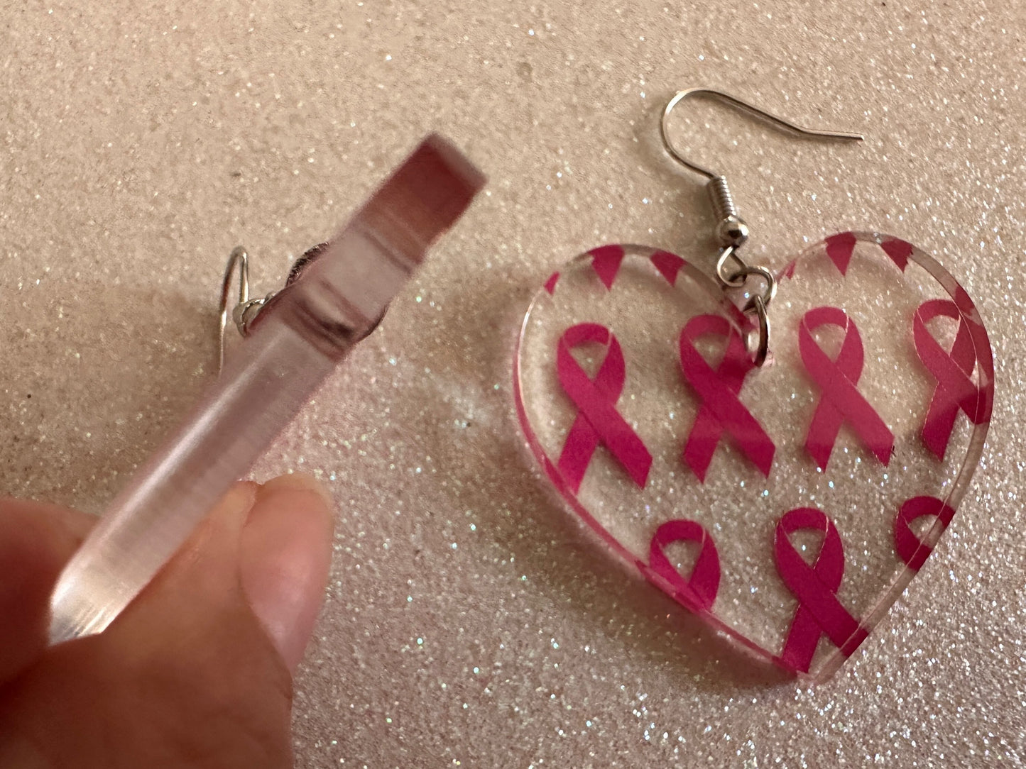 Pink Ribbon Earrings: Laser Cut Acrylic Awareness Ribbons, Activism, Good Cause, Breast Cancer, October, Boobs, Best Gifts for Her/Him/Them