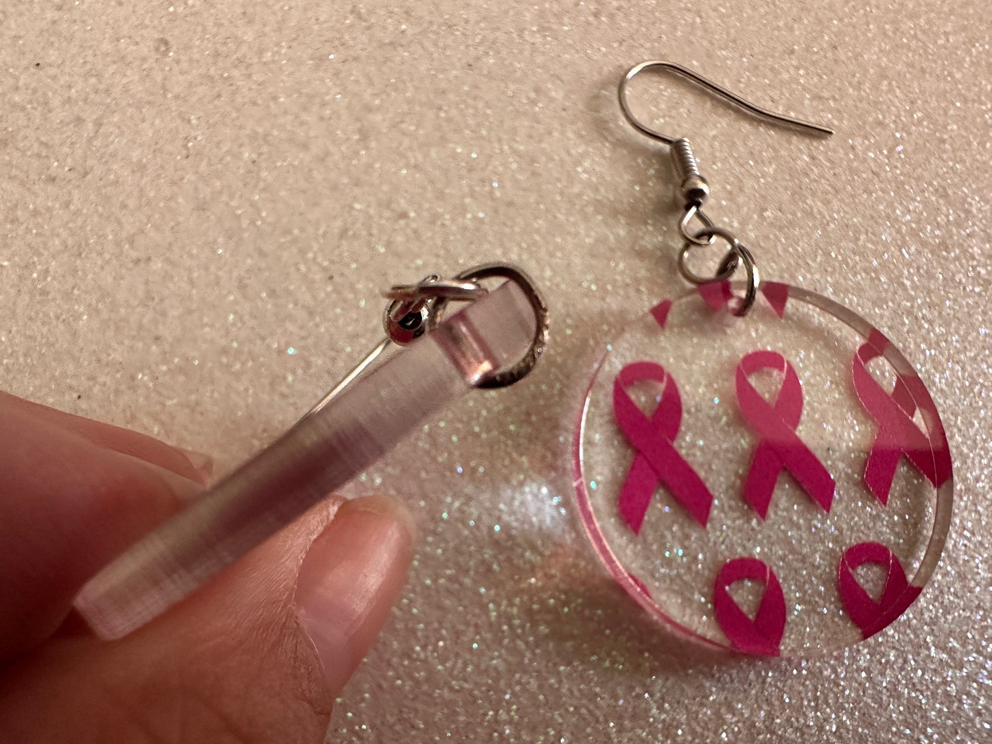 Pink Ribbon Earrings: Laser Cut Acrylic Awareness Ribbons, Activism, Good Cause, Breast Cancer, October, Boobs, Best Gifts for Her/Him/Them