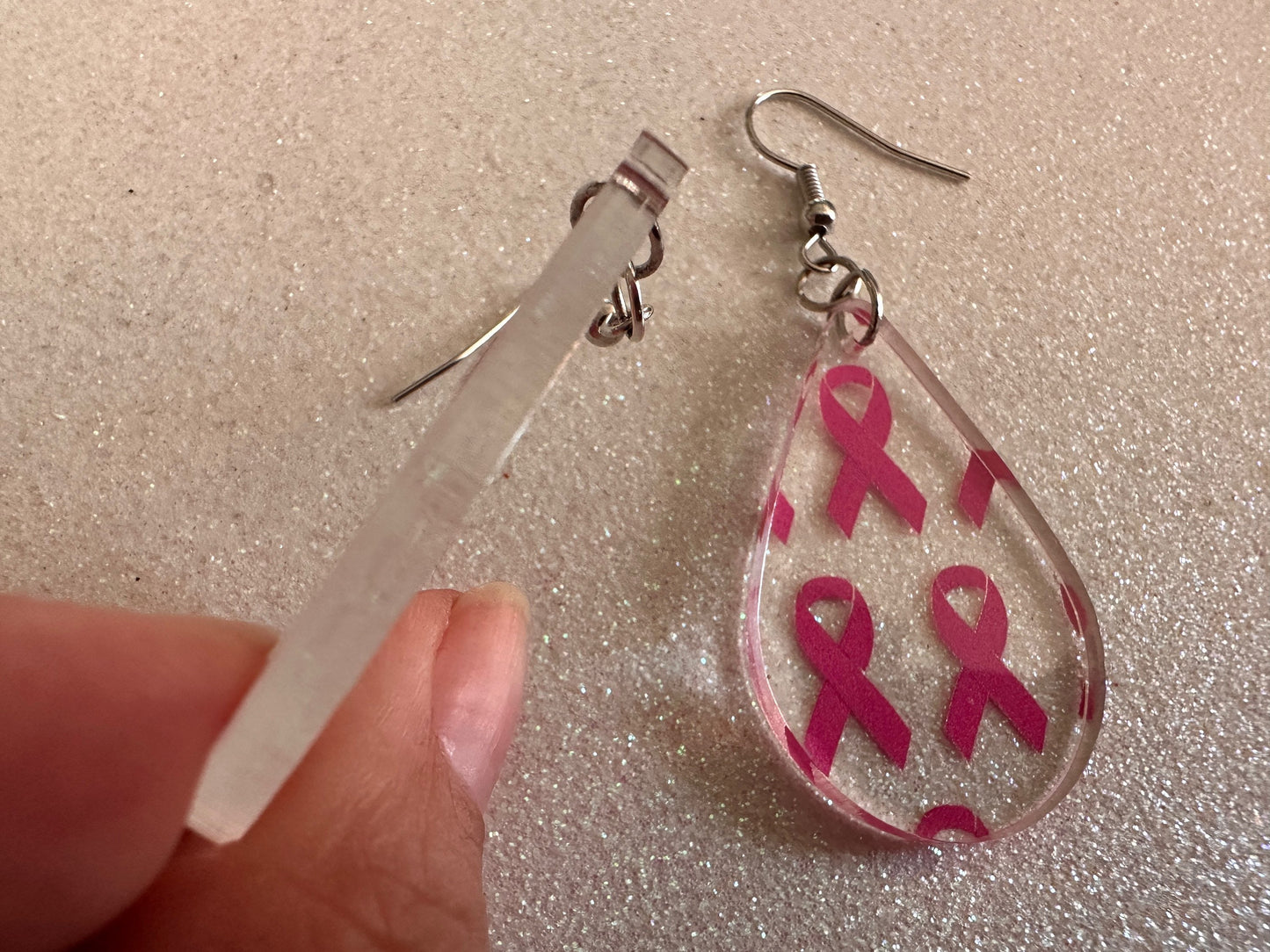 Pink Ribbon Earrings: Laser Cut Acrylic Awareness Ribbons, Activism, Good Cause, Breast Cancer, October, Boobs, Best Gifts for Her/Him/Them