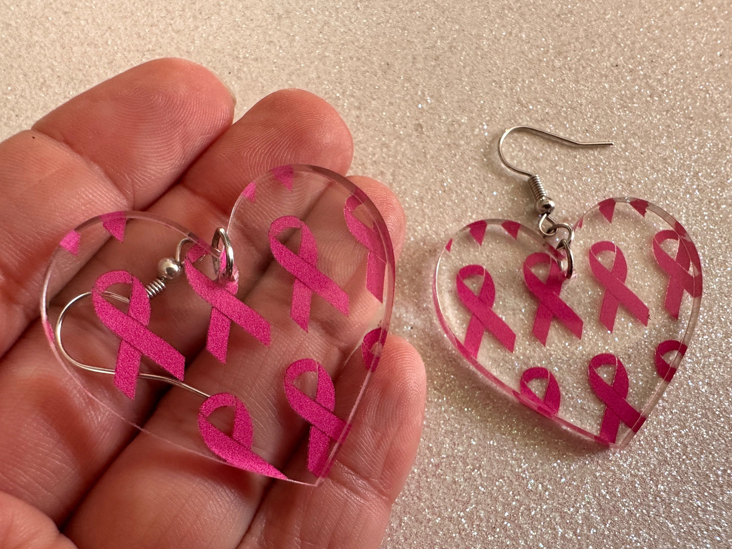 Pink Ribbon Earrings: Laser Cut Acrylic Awareness Ribbons, Activism, Good Cause, Breast Cancer, October, Boobs, Best Gifts for Her/Him/Them