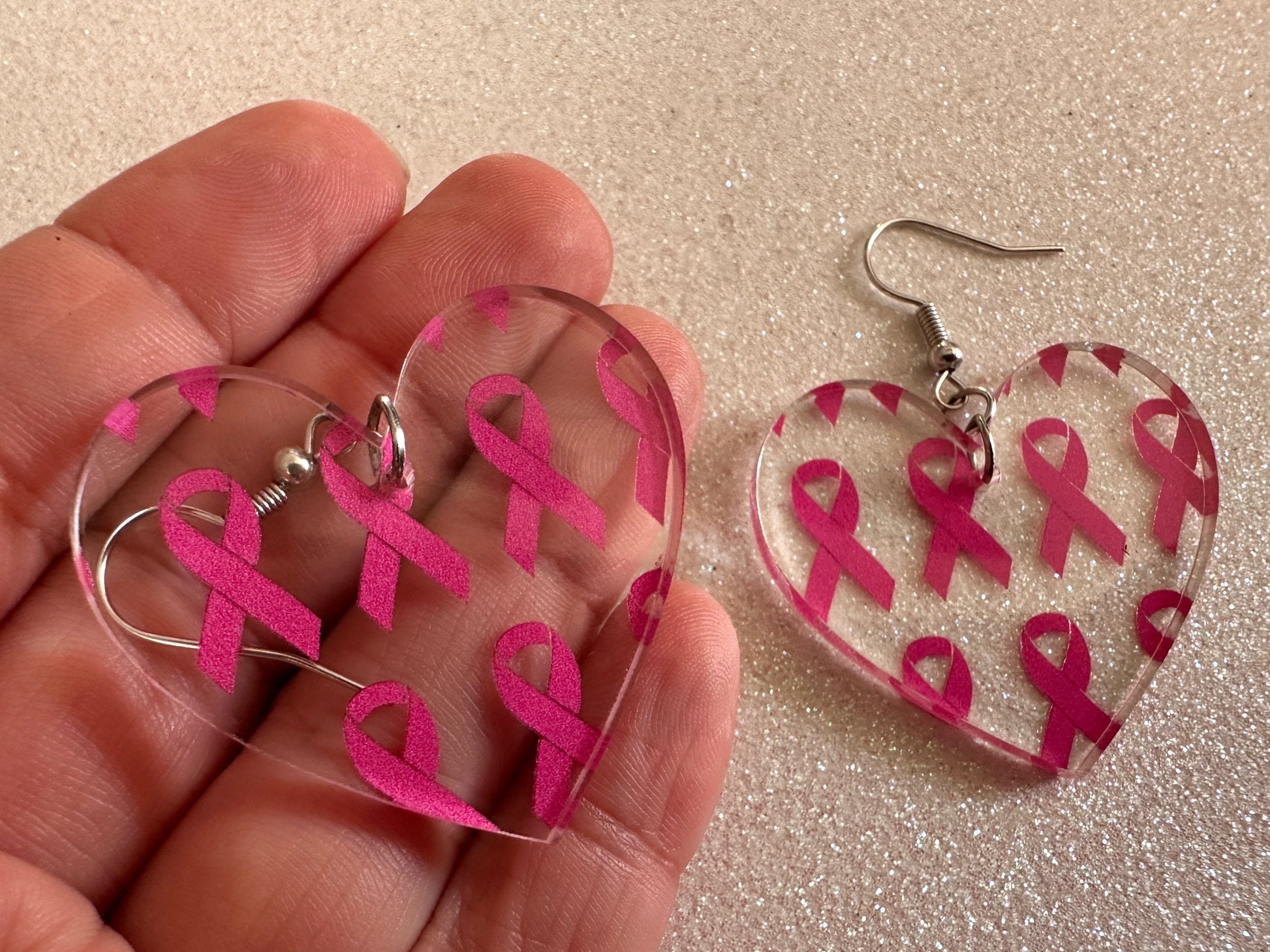 Pink Ribbon Earrings: Laser Cut Acrylic Awareness Ribbons, Activism, Good Cause, Breast Cancer, October, Boobs, Best Gifts for Her/Him/Them