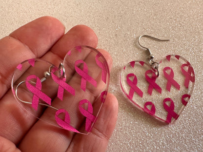 Pink Ribbon Earrings: Laser Cut Acrylic Awareness Ribbons, Activism, Good Cause, Breast Cancer, October, Boobs, Best Gifts for Her/Him/Them