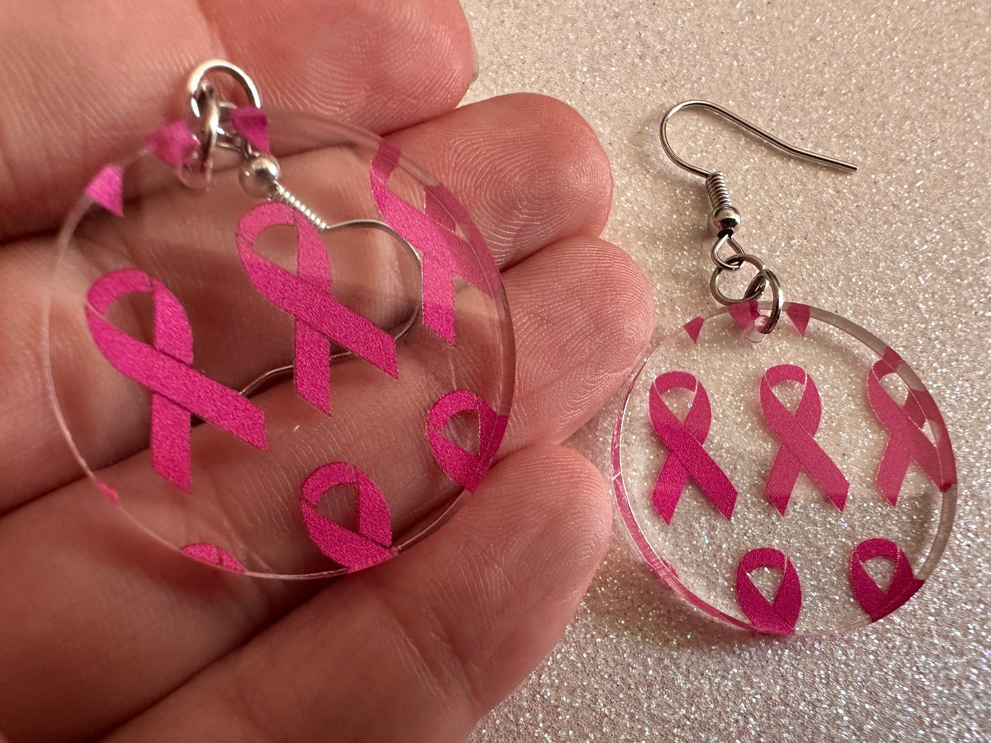 Pink Ribbon Earrings: Laser Cut Acrylic Awareness Ribbons, Activism, Good Cause, Breast Cancer, October, Boobs, Best Gifts for Her/Him/Them