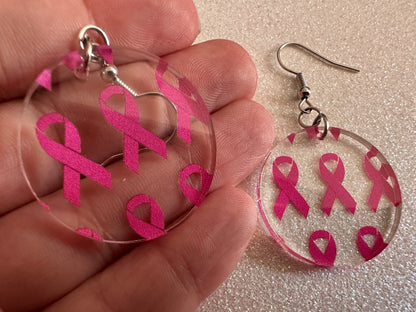 Pink Ribbon Earrings: Laser Cut Acrylic Awareness Ribbons, Activism, Good Cause, Breast Cancer, October, Boobs, Best Gifts for Her/Him/Them