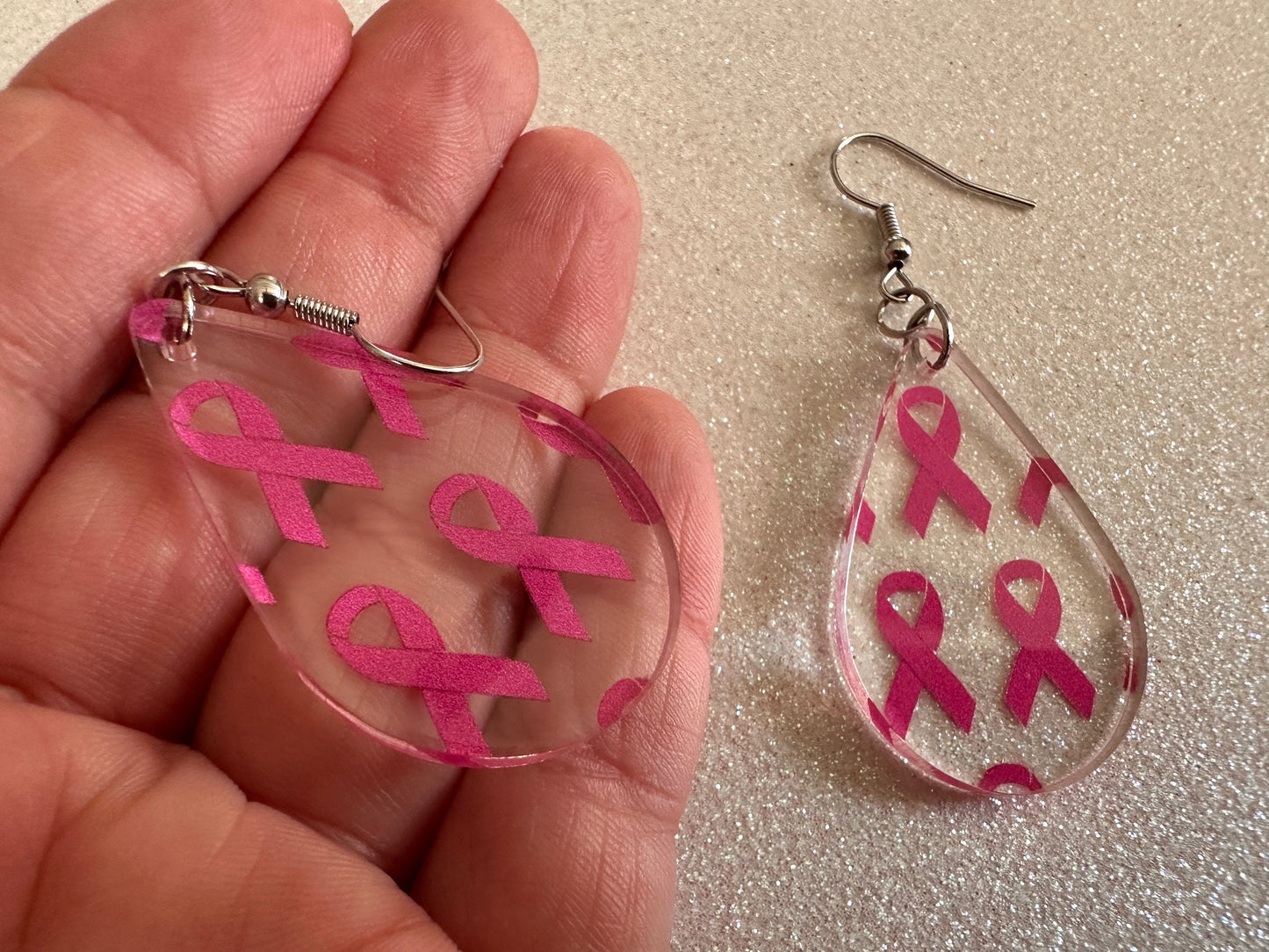 Pink Ribbon Earrings: Laser Cut Acrylic Awareness Ribbons, Activism, Good Cause, Breast Cancer, October, Boobs, Best Gifts for Her/Him/Them