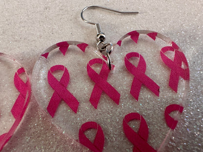 Pink Ribbon Earrings: Laser Cut Acrylic Awareness Ribbons, Activism, Good Cause, Breast Cancer, October, Boobs, Best Gifts for Her/Him/Them